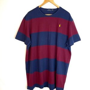 NEW Polo Ralph Lauren Burgundy Blue Striped T-Shirt Crew Neck Pony XXL
